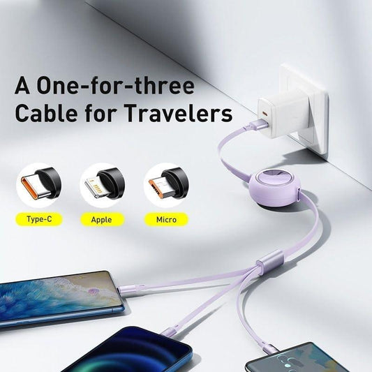 Pro 3 in 1 Cable - Fast Charging and Sync for All Devices - Universal Compatibility - Durable Nylon Braided Cord (100W Super Fast Charging Cable) Color May very