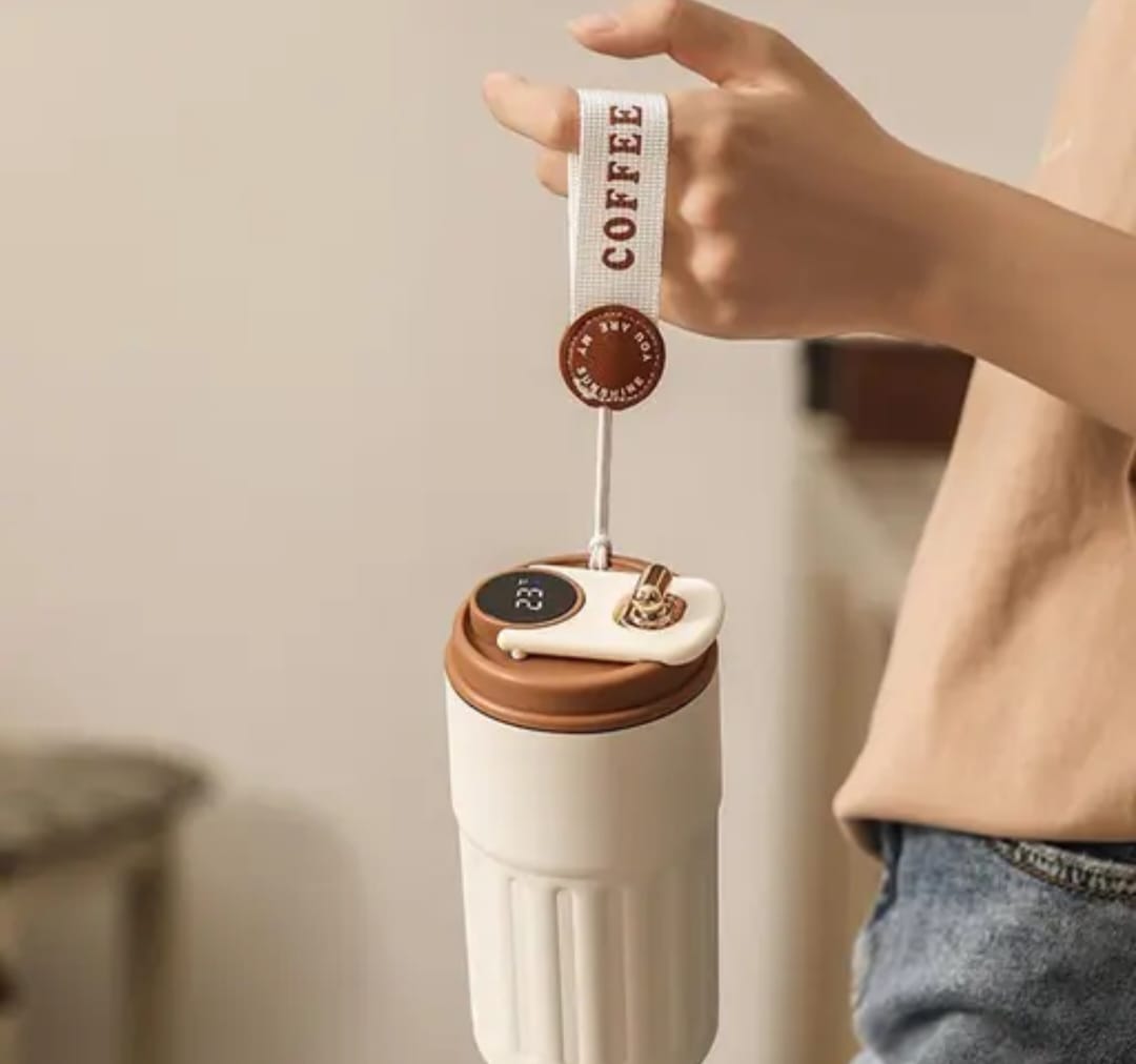 Travel Mugs for Hot Drinks, Coffee De Rmos with Temperature Display, Coffee Cup with Portable Cord, Termo Cafe Bottle Hot Drink Insulation for 9 to 24 Hours (White)