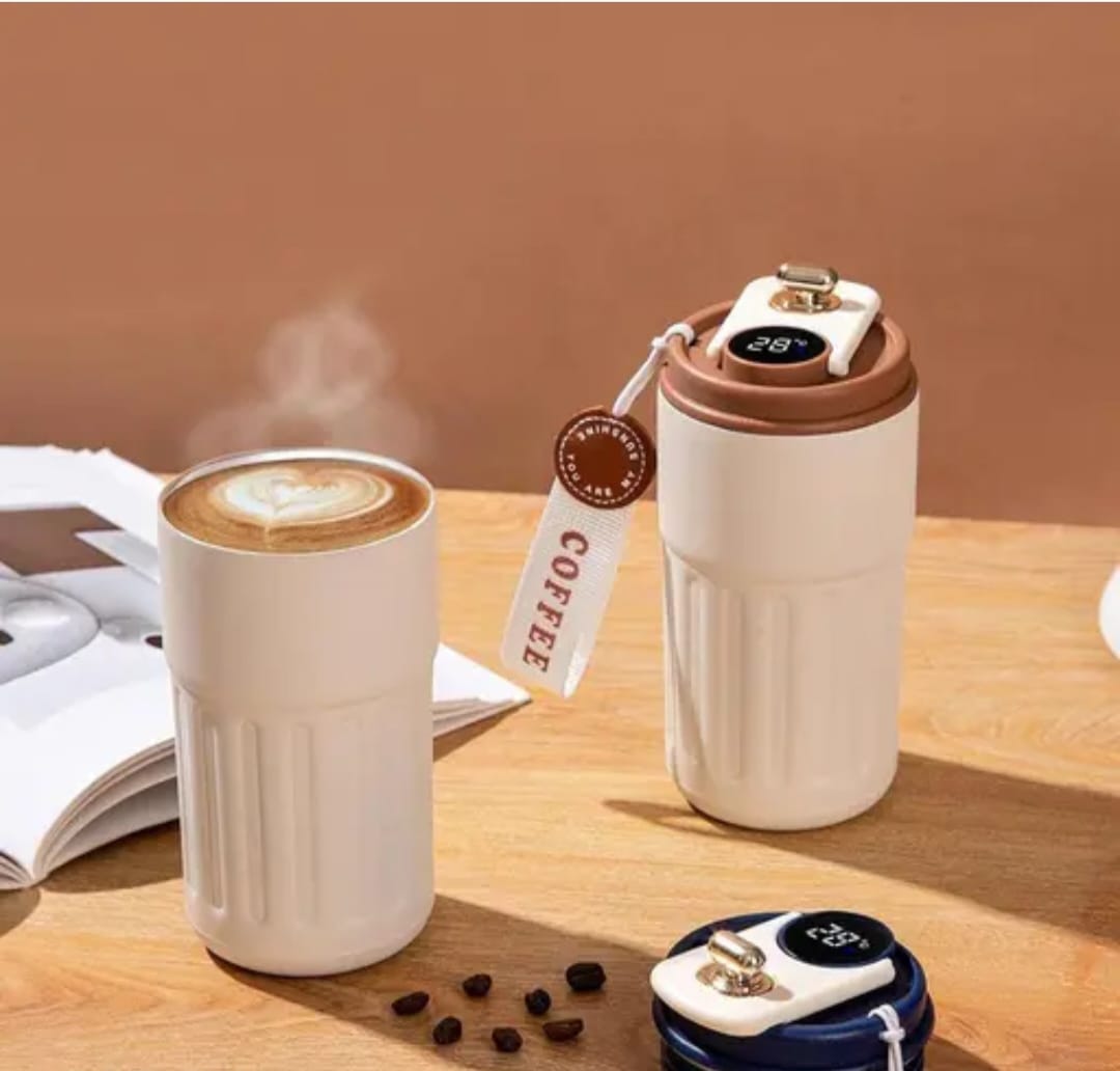 Travel Mugs for Hot Drinks, Coffee De Rmos with Temperature Display, Coffee Cup with Portable Cord, Termo Cafe Bottle Hot Drink Insulation for 9 to 24 Hours (White)