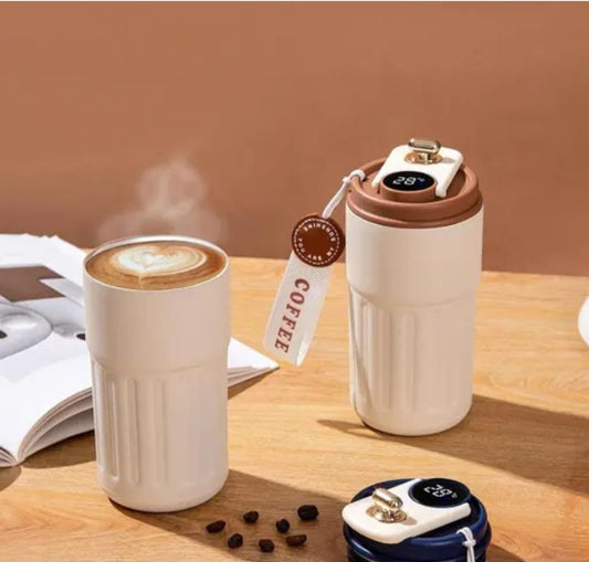 Travel Mugs for Hot Drinks, Coffee De Rmos with Temperature Display, Coffee Cup with Portable Cord, Termo Cafe Bottle Hot Drink Insulation for 9 to 24 Hours (White)