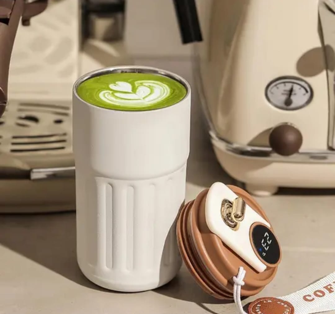 Travel Mugs for Hot Drinks, Coffee De Rmos with Temperature Display, Coffee Cup with Portable Cord, Termo Cafe Bottle Hot Drink Insulation for 9 to 24 Hours (White)