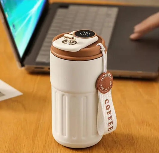 Travel Mugs for Hot Drinks, Coffee De Rmos with Temperature Display, Coffee Cup with Portable Cord, Termo Cafe Bottle Hot Drink Insulation for 9 to 24 Hours (White)